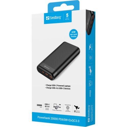 Sandberg Powerbank 20000 PD65W+2xQC3.0