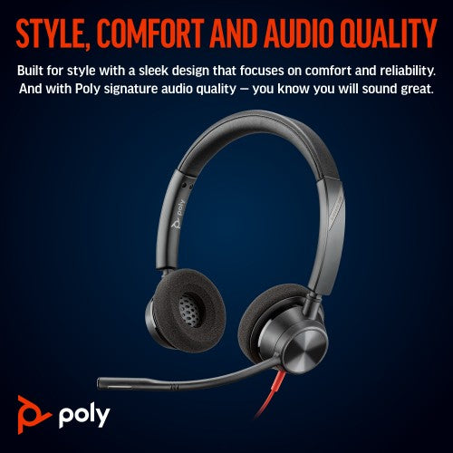 HP Poly Blackwire 3320 Stereo Microsoft Teams Certified USB-C Headset +USB-C/A Adapter