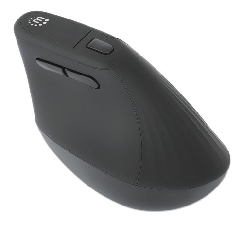 Manhattan Ergonomic Vertical Wireless Mouse (Right Handed), Black, Adjustable 800/1200/1600dpi, 2.4Ghz (effective range up to 10m), Six Button with Scroll Wheel, Nano USB-A receiver, AA battery (included), Three Year Warranty