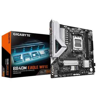 GIGABYTE B840M EAGLE WIFI6 Motherboard - AMD Ryzen 9000 CPUs, 5+2+2 Phases VRM, up to 7600MHz DDR5(O.C), 1xPCIe 4.0 + 1xPCIe 3.0 M.2, Wi-Fi 6, 2.5GbE LAN, USB 3.2 Gen 1