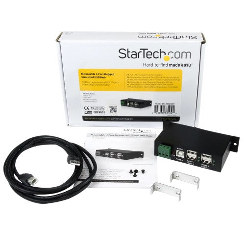 StarTech.com 4-Port USB 2.0 Hub - Metal Industrial USB-A Hub - Din Rail, Wall or Desk Mountable USB Data Hub - TAA Compliant USB Expander Hub
