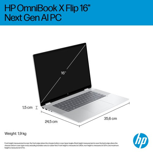 HP OmniBook X FlipNGAI 16-as0004na Copilot+ PC Intel Core Ultra 5 226V Hybrid (2-in-1) 40.6 cm (16") Touchscreen 2K 16 GB LPDDR5x-SDRAM 512 GB SSD Wi-Fi 7 (802.11be) Windows 11 Home Silver