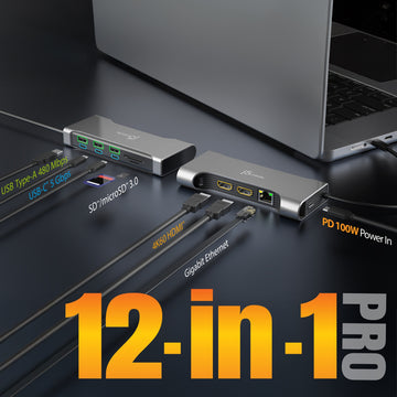 j5create JCD367 Flexible Ports USB-C® Dual 4K60 HDMI™ Hub - Pro 12-in-1, Black/Grey