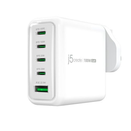 j5create JUP53100 100W GaN USB-C® 5-Port Charger