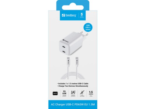 Sandberg AC Charger USB-C PD65W EU 1.5M