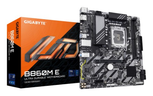 GIGABYTE B860M E Motherboard - Intel Core Ultra Series CPUs, 4+1+2 Phases VRM, up to 8800MHz DDR5 (O.C), 2xPCIe 4.0 M.2, 1GbE LAN, USB 3.2 Gen 1