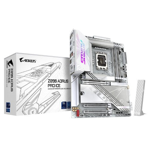 GIGABYTE Z890 AORUS PRO ICE Motherboard - Supports Intel Core Ultra (Series 2) CPUs, 16+1+2 phases VRM, up to 9500MHz DDR5 (OC), 1xPCIe 5.0 + 4xPCIe 4.0, Wi-Fi 7, 5GbE LAN, Thunderbolt 4