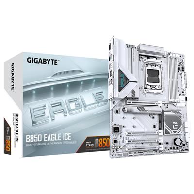 GIGABYTE B850 EAGLE ICE Motherboard - AMD Ryzen 9000 Series CPUs, 8+2+2 Phases Digital VRM, up to 8200MHz DDR5 (O.C), 1xPCIe 5.0 + 2xPCIe 4.0 M.2, 2.5 GbE LAN, USB 3.2 Gen 2