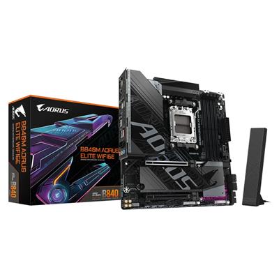 GIGABYTE B840M AORUS ELITE WIFI6E Motherboard - AMD Ryzen 9000 CPUs, 10+2+2 Phases VRM, up to 8200MHz DDR5(O.C), 2xPCIe 4.0 M.2, Wi-Fi 6E, 2.5GbE LAN, USB 3.2 Gen 2