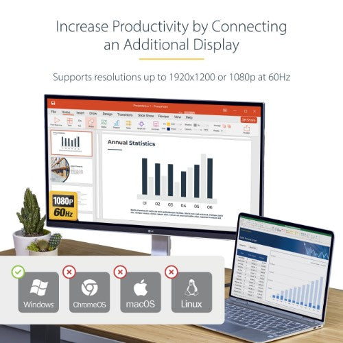 StarTech.com USB 3.0 to HDMI Adapter, USB to HDMI Monitor Converter for Windows, 1080P (no support for macOS/ChromeOS/Linux) - TAA