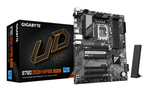 GIGABYTE B760 DS3H WIFI6E GEN5 Motherboard - Supports Intel Core 14th Gen CPUs, 8+2+1 Phases Digital VRM, up to 5600MHz DDR5, 2xPCIe 4.0 M.2, Wi-Fi 6E, 1GbE LAN, USB 3.2 Gen 2x2