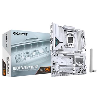 GIGABYTE B850 EAGLE WIFI7 ICE Motherboard - AMD Ryzen 9000 Series CPUs, 8+2+2 Phases Digital VRM, up to 8200MHz DDR5 (OC), 1xPCIe 5.0 + 2xPCIe 4.0 M.2, WIFI 7, 2.5 GbE LAN, USB 3.2 Gen 2