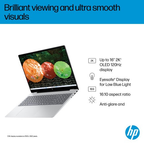 HP OmniBook 7 AI 16-ay0003na Intel Core Ultra 5 225H Laptop 40.6 cm (16") 2K 16 GB DDR5-SDRAM 1 TB SSD Wi-Fi 6E (802.11ax) Windows 11 Home AI PC Silver