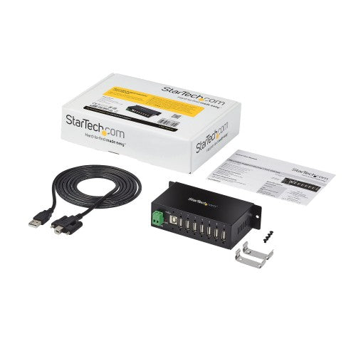 StarTech.com 7-Port USB 2.0 Hub - Metal Industrial USB-A Hub with ESD Protection & 350W Surge Protection - Din Rail, Wall or Desk Mountable - TAA Compliant USB Expander Hub