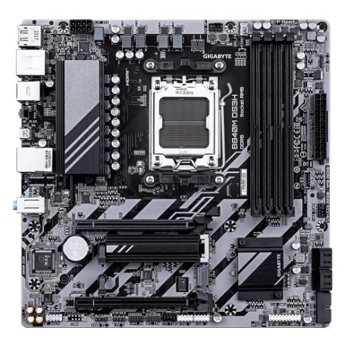 GIGABYTE B840M DS3H Motherboard - AMD Ryzen 9000 CPUs, 8+2+2 Phases VRM, up to 8200MHz DDR5, 2xPCIe 4.0 M.2, 2.5GbE LAN, USB 3.2 Gen 1