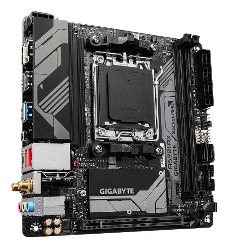 GIGABYTE A620I AX Motherboard - Supports AMD Ryzen 8000 CPUs, 5+2+1 Phases Digital VRM, up to 6400MHz DDR5 (OC), 1xPCIe 4.0 M.2, Wi-Fi 6E, 2.5GbE LAN, USB 3.2 Gen 2