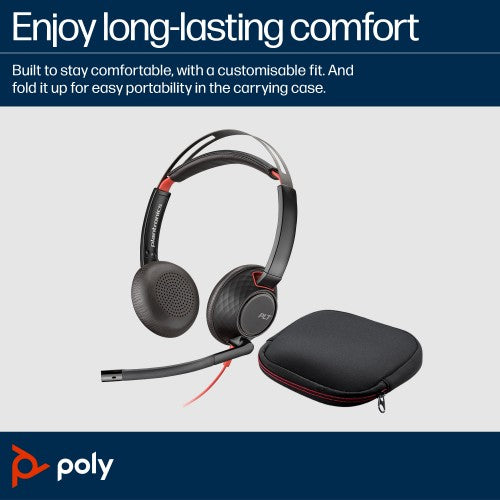 Poly Blackwire 5220 Stereo USB-C Headset +3.5mm Plug +USB-C/A Adapter (Bulk)