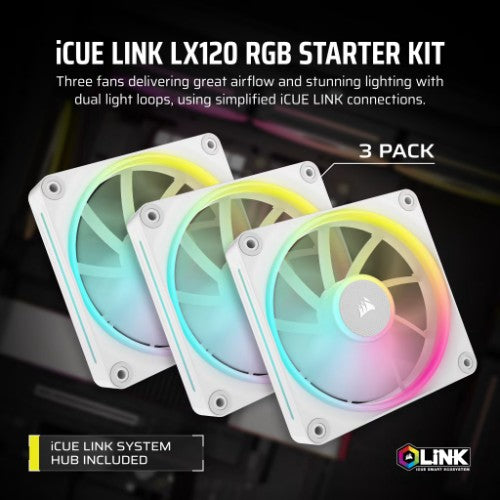 Corsair iCUE LINK LX120 RGB Computer case Fan 12 cm White 3 pc(s)
