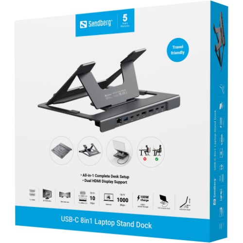Sandberg USB-C 8in1 Laptop Stand Dock