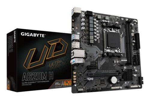 GIGABYTE A620M H Motherboard - Supports AMD Ryzen 8000 CPUs, 5+2+2 Phases Digital VRM, up to 7200MHz DDR5 (OC), 1xPCIe 4.0 M.2, GbE LAN, USB 3.2 Gen 1