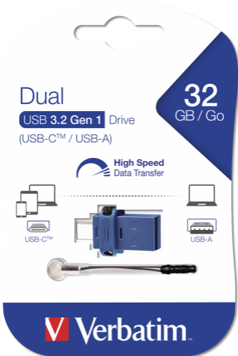 Verbatim Dual - USB 3.0 Drive 32 GB - USB-C / USB-A - Blue