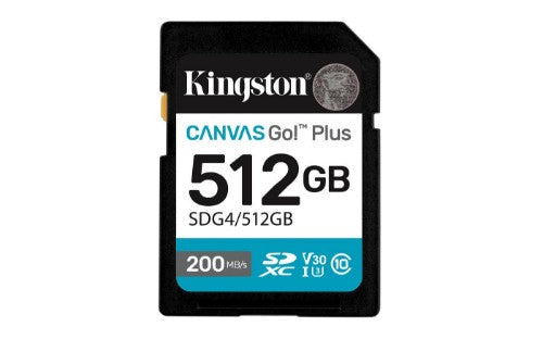 Kingston Technology Canvas Go! Plus 512GB SDXC Canvas Go Plus Gen4 200MB/s C10 UHS-I U3 V30