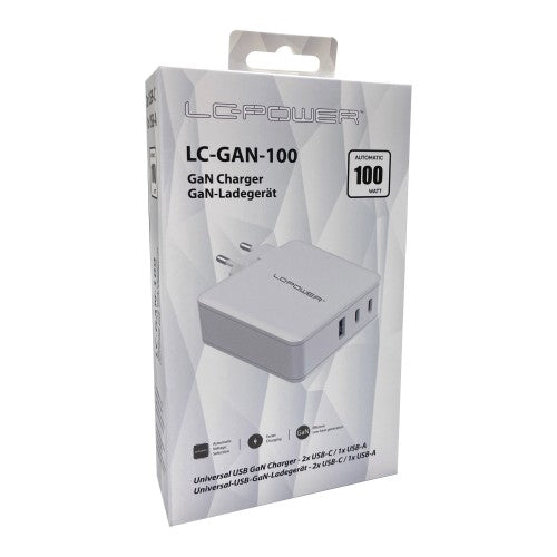 LC-Power LC-GAN-100 mobile device charger Universal White AC Fast charging Indoor