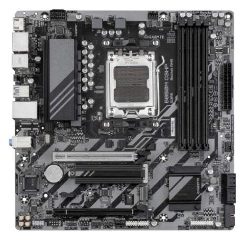 GIGABYTE B850M D3HP Motherboard - AMD Ryzen 9000 Series CPUs, 5+2+2 Phases Digital VRM, up to 8200MHz DDR5 (OC), 1xPCIe 5.0 + 1xPCIe 4.0 M.2, GbE LAN, USB 3.2 Gen 2
