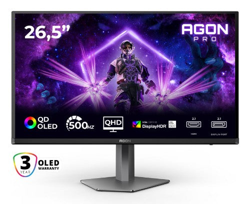 AOC AGON PRO AG276QKD2 computer monitor 67.3 cm (26.5") 2560 x 1440 pixels Quad HD QD-OLED Black, Grey