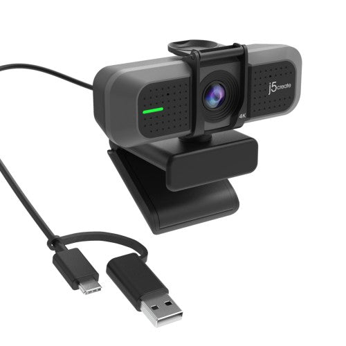 j5create JVU430 USB 4K Ultra HD Webcam, 3840 x 2160 Video Capture Resolution, Black and Silver