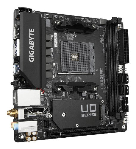 GIGABYTE A520I AC Motherboard - Supports AMD Ryzen 5000 Series AM4 CPUs, 6 Phases Digital VRM, up to 5300MHz DDR4 (OC), 1xPCIe 3.0 M.2, WIFI, GbE LAN, USB 3.2 Gen1