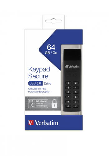 Verbatim Keypad Secure - USB 3.0 Drive with Password Protection and AES-256 HW encryption to protect your data - 64 GB - Black