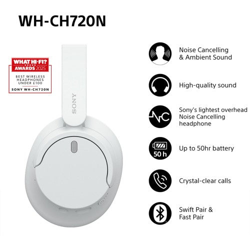 Sony WH-CH720N Headset Wired & Wireless Head-band Calls/Music USB Type-C Bluetooth White