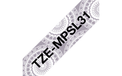 Brother TZ-EMPSL31 DirectLabel black on silver lace Laminat 12mm x 4m for Brother P-Touch TZ 3.5-18mm/6-12mm/6-18mm/6-24mm/6-36mm