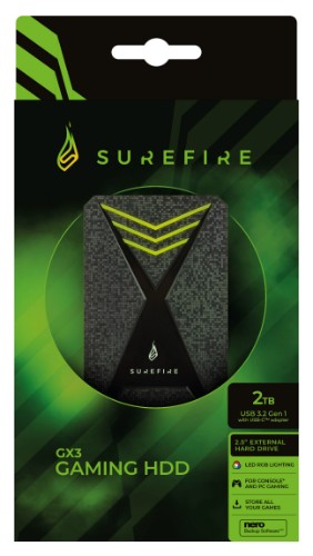 SureFire Gaming external hard drive 2 TB Black, Grey