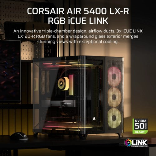Corsair AIR 5400 LX-R RGB iCUE LINK Midi Tower Black