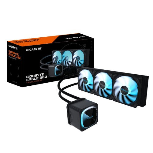 GIGABYTE EAGLE 360 Liquid CPU Cooler - 3x120mm ARGB Fans, full-color LCD, DAISY-CHAIN, Intel LGA 1851 and AMD AM5 Compatible
