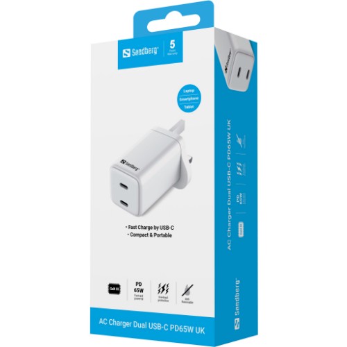 Sandberg AC Charger Dual USB-C PD65W UK