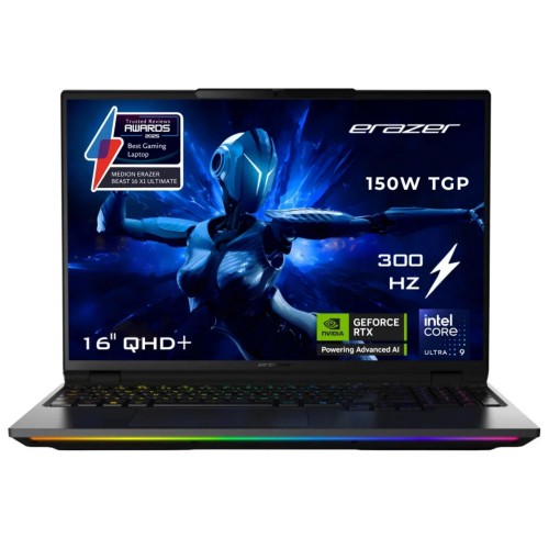 ERAZER Beast 16 X10 (MD 600093) UK Intel Core Ultra 9 290HX Plus Laptop 40.6 cm (16") Quad HD+ 64 GB DDR5-SDRAM 2 TB SSD NVIDIA GeForce RTX 5090 Wi-Fi 7 (802.11be) Windows 11 Home Black