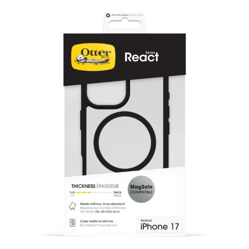 OtterBox React MagSafe Series for Apple iPhone 17, Black Crystal, transparent/black