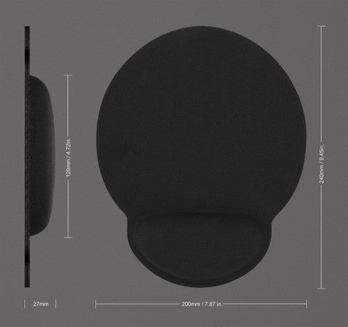 Manhattan Wrist Gel Support Pad and Mouse Mat, Black, 241 × 203 × 40 mm, non slip base, Lifetime Warranty, Card Retail Packaging