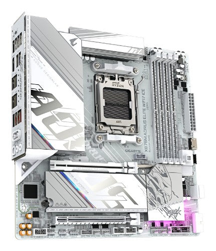 GIGABYTE X870M AORUS ELITE WIFI7 ICE Motherboard - Supports AMD Ryzen 9000 CPUs, 14+2+2 Phases Digital VRM, up to 8200Hz DDR5 (O.C), 1xPCIe 5.0 + 1xPCIe 4.0, Wi-Fi 7, 2.5 GbE LAN, USB 4
