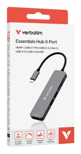 Verbatim USB-C Essentials Multiport Hub 6 ports: HDMI, USB-C PD, USB-A 3.2 Gen 1, USB-A, SD & microSD