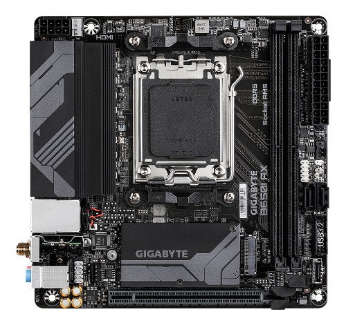 GIGABYTE B650I AX Motherboard - AMD Ryzen 9000 Series CPUs, 5+2+1 Phases VRM, up to 6400MHz DDR5 (OC), 1xPCIe 4.0 M.2, 2.5GbE LAN, WIFI 6E, USB 3.2 Gen 2
