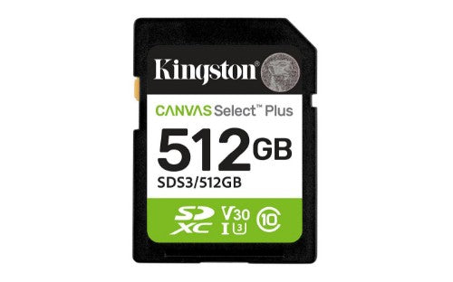 Kingston Technology 512GB SDXC Canvas Select Plus Gen3 150MB/s C10 UHS-I U3 V30