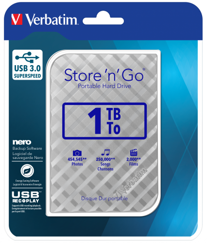 Verbatim Store 'n' Go USB 3.0 Hard Drive 1TB Silver