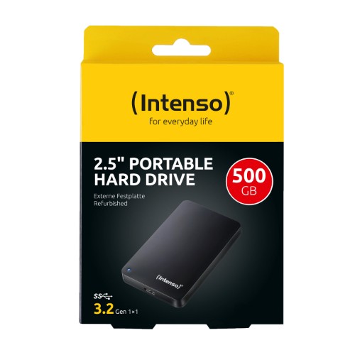 Intenso Portable Hard Drive (2.5 inch), 500 GB, 5400 RPM, 8 MB Cache, USB 3.0, certified refurbished, black