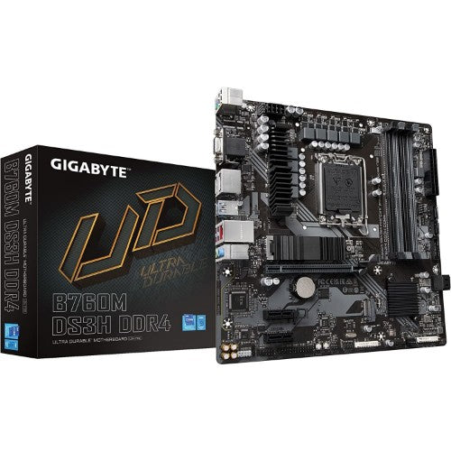 GIGABYTE B760 DS3H DDR4 Motherboard - Supports Intel Core 14th CPUs, 18+2+1 Phases Digital VRM, up to 5333MHz DDR4 (OC), 2xPCIe 4.0 M.2, GbE LAN, USB 3.2 Gen 2
