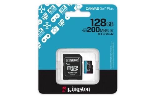 Kingston Technology 128GB microSDXC Canvas Go Plus Gen4 200MB/s A2 U3 V30 Card + Adapter