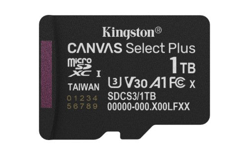 Kingston Technology 1TB micSDXC Canvas Select Plus Gen3 150R A1 Single Pack w/o ADP